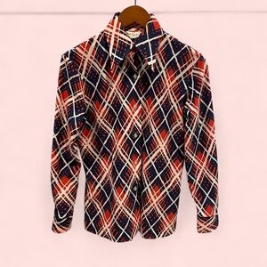 Vintage 70’s Ms. Limited pointed collar plaid blouse groovy costume ugly champ 🏆